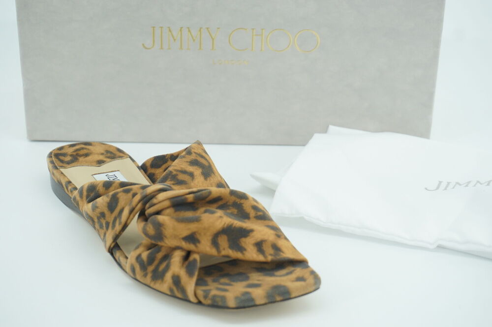 Jimmy Choo Narisa Knotted Leopard-Print Flat Sandals  New
